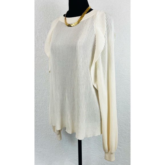 CHLOÉ • Cream Ribbed Ruffle Long Sleeve Silk-Blend Sweater - Picture 5 of 16